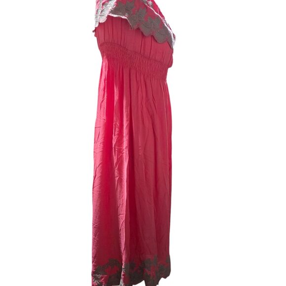 Line & Dot Summer Strapless Dress Peach With Beige Floral Embroidery - Picture 4 of 4